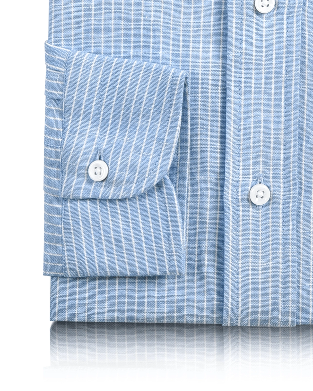 Camisa Azul Rayas Blancas de Lino y Algodón: Elegancia Fresca y Casual.